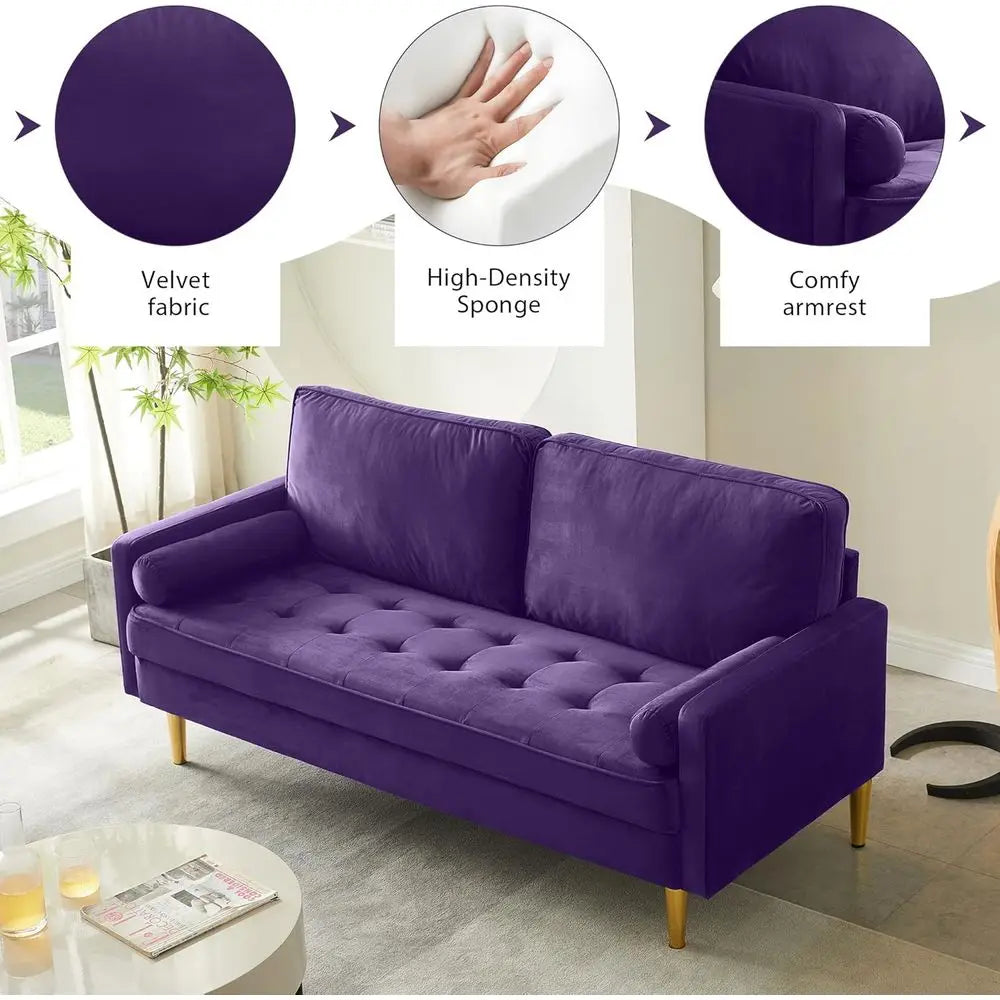 Upholstered 2-Seater Velvet Loveseat, 66.9 Length