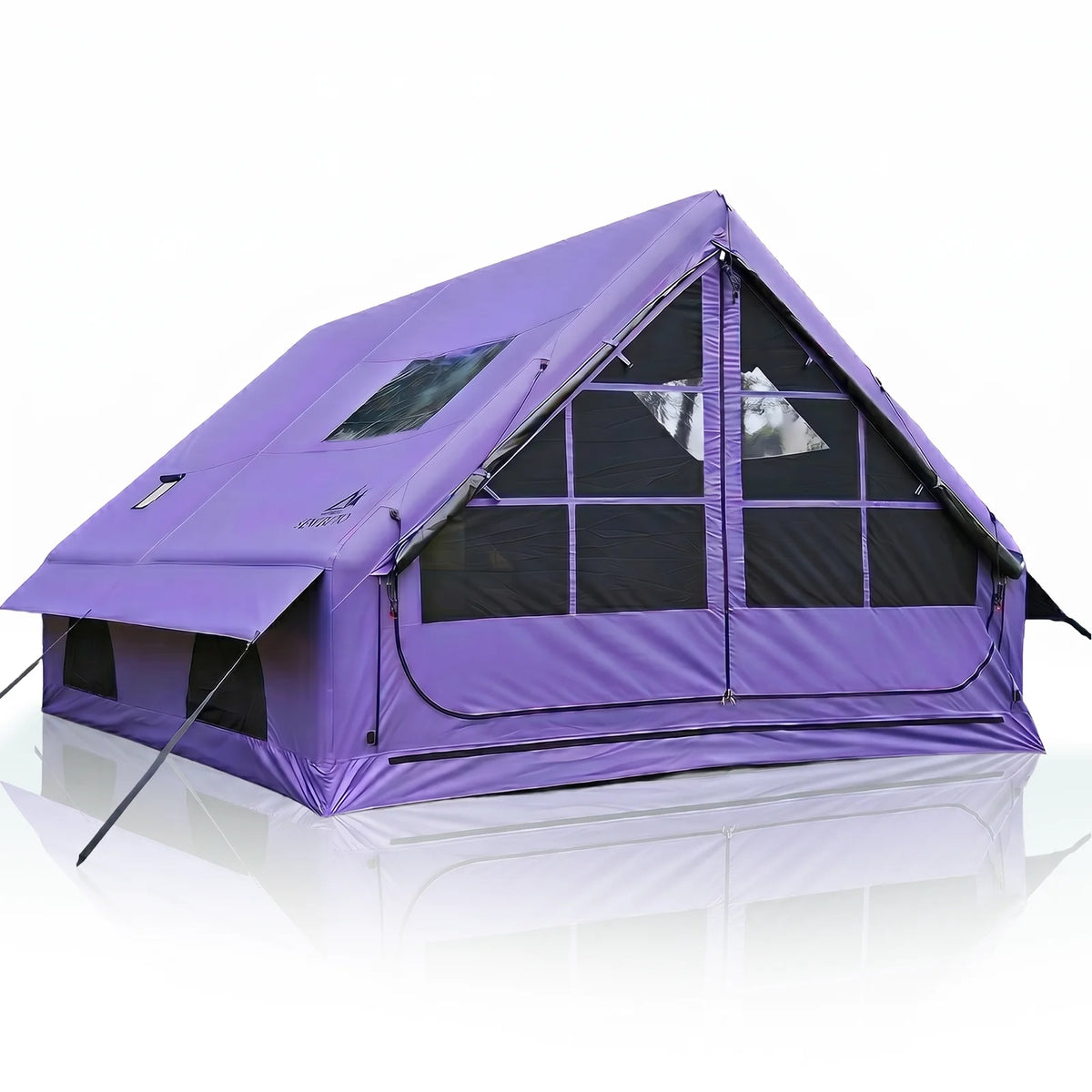 Inflatable Camping Tent, 6-8 Person, Sunproof Blow up Tent with Skylight & Mesh Window, with Stove Jack AC Vent
