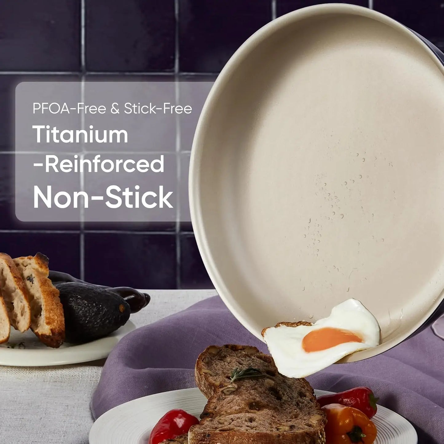 19 Piece Nonstick Cookware Set with Detachable Handle, Purple, Induction Compatible