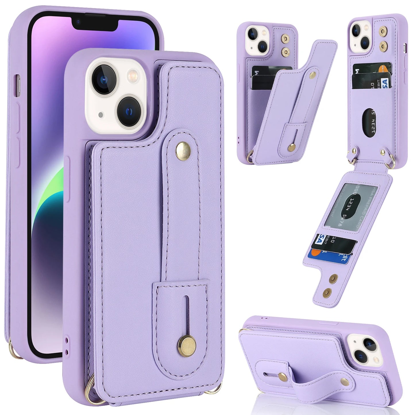 Crossbody Neckband Lanyard Wristband Wallet Leather Case for iPhone