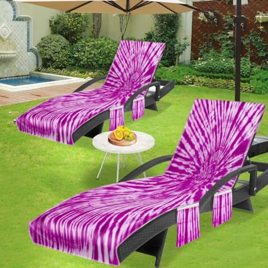 Lounge Chair Towel Cover, Tie Dye Style with Pockets -2 pc