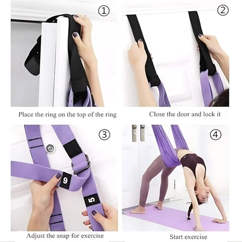 Purple Aerial Yoga Sling - 59×27in (150×68cm) Door-Mounted Design, 40mm Widened Adjustable Webbing