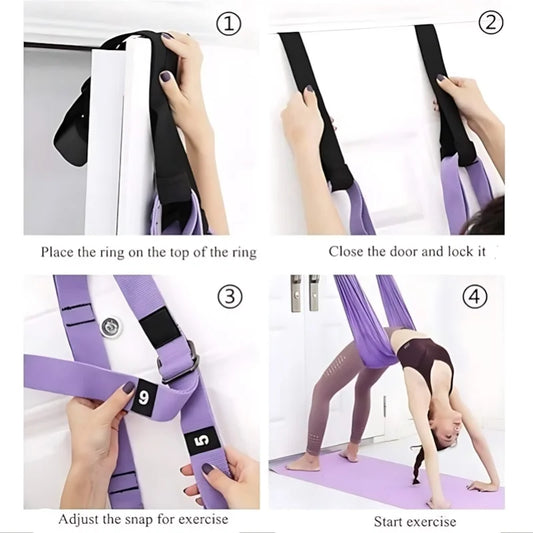 Purple Aerial Yoga Sling - 59×27in (150×68cm) Door-Mounted Design, 40mm Widened Adjustable Webbing