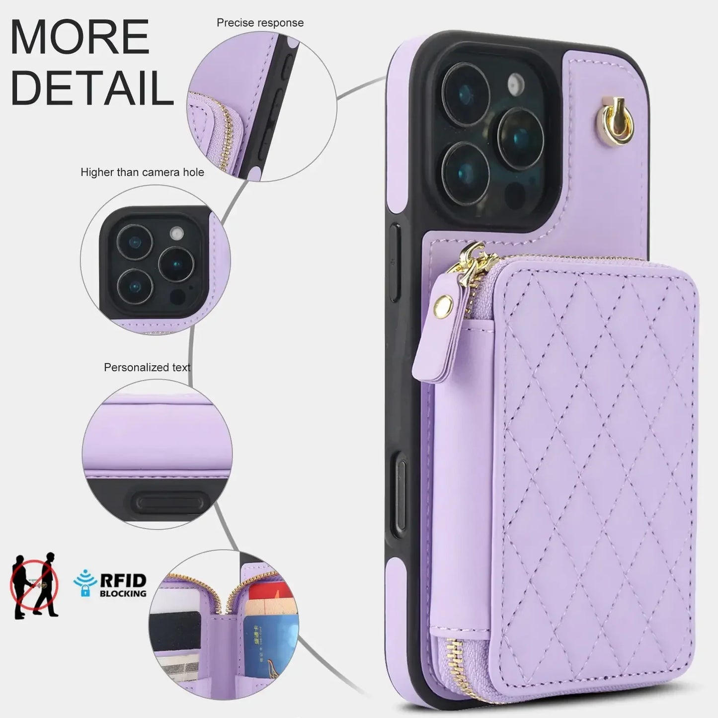Crossbody Wallet Case for iPhone 16/15/14/13/12/11 Pro Max 7 8 Plus X XS Max XR,RFID Blocking Zipper Handbag Purse Flip Cover