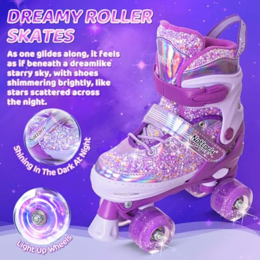 Roller Skates for Girls,4 Sizes Adjustable  with Light up Wheels and Safety Protection