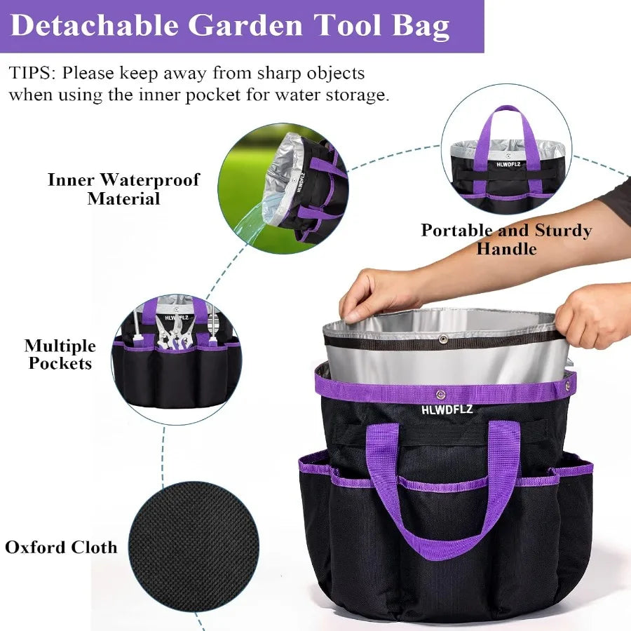 Purple Garden Tool Set, 11PCS Heavy Duty Gardening Tools with Detachable Storage Bag Includes Weeder and dual purpose hoe