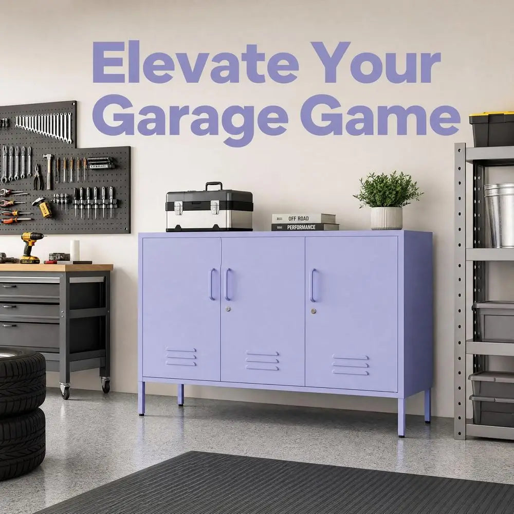 3-Door Lockable Accent Cabinet with Adjustable Shelves
