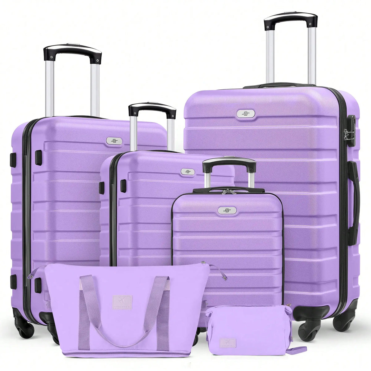 6-Piece Luggage Set, 16/20/24/28 Inch Suitcases,ABS Hardside Spinner Carry On Suitcase + 2 Travel Bags For Family Vacations,Back To School