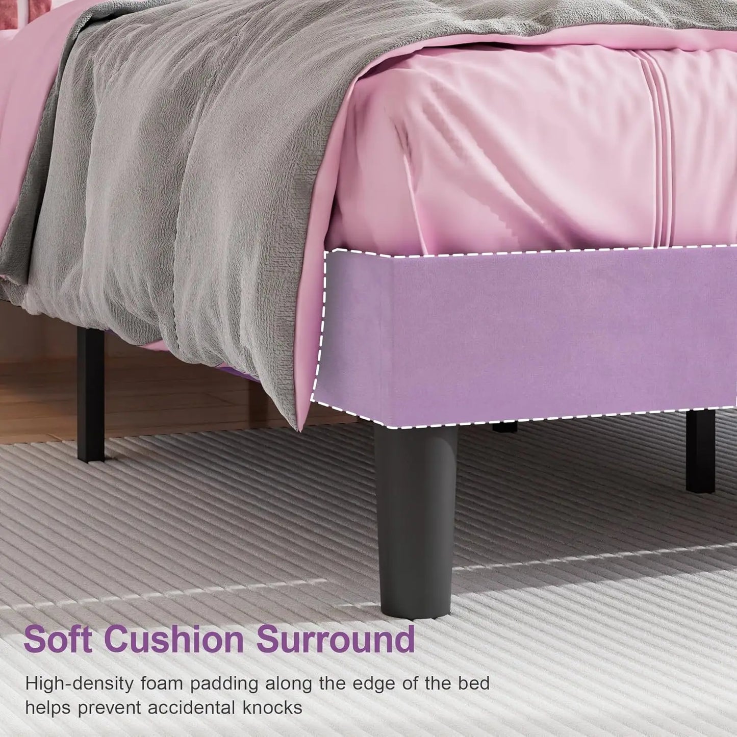Twin Size Platform Bed Frame With Upholstered Headboard