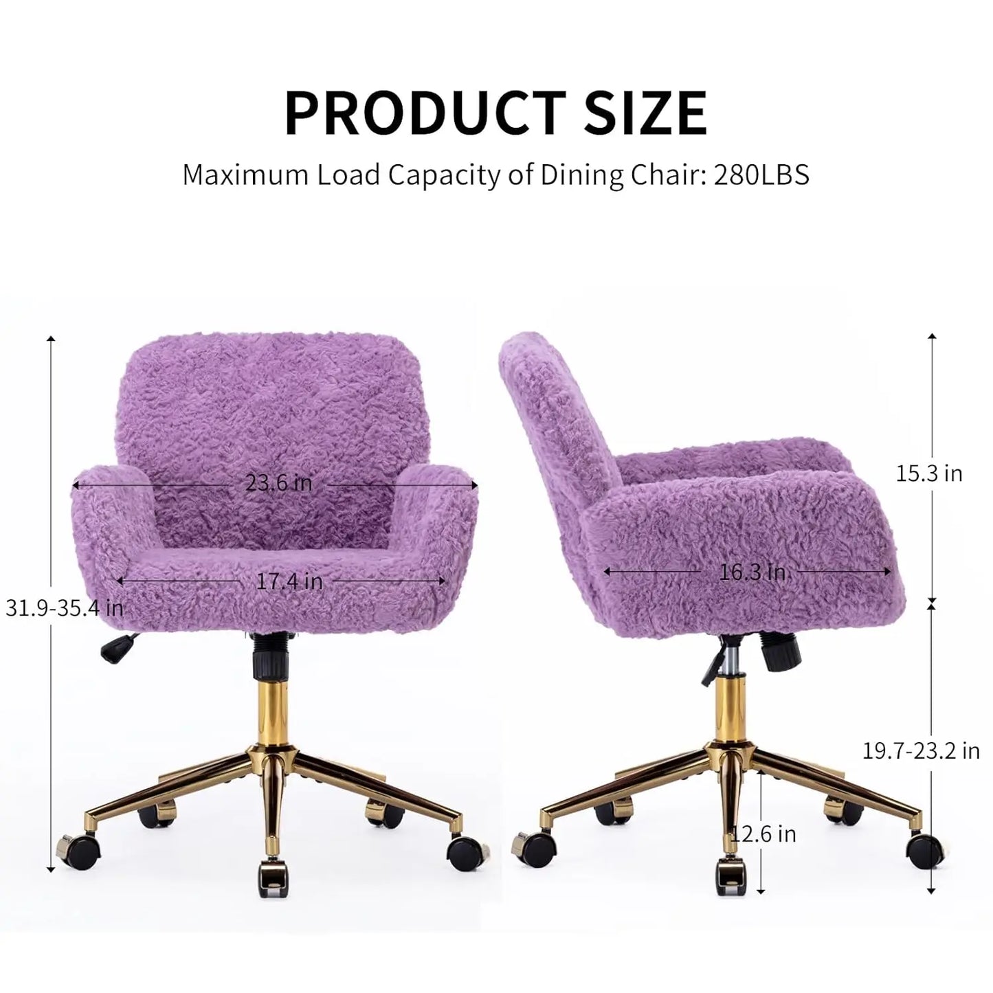 Upholstered Adjustable Swivel Vanity Chair with Wheels & Gold Base