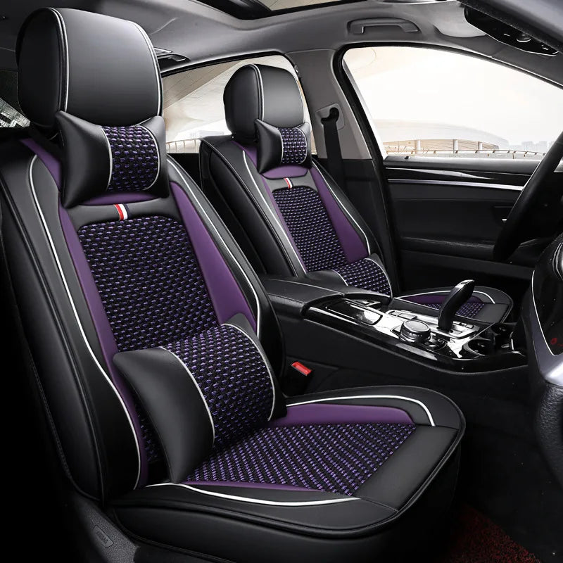 Cooling Rayon Leather Car Seat Covers, for Mazda 3, 6, CX-5, CX-3, CX-9, CX-30, CX-50, CX-70, Breathable Soft Touch Design Airbag Compatible Front & Rear Seat Cover Set with Pillow