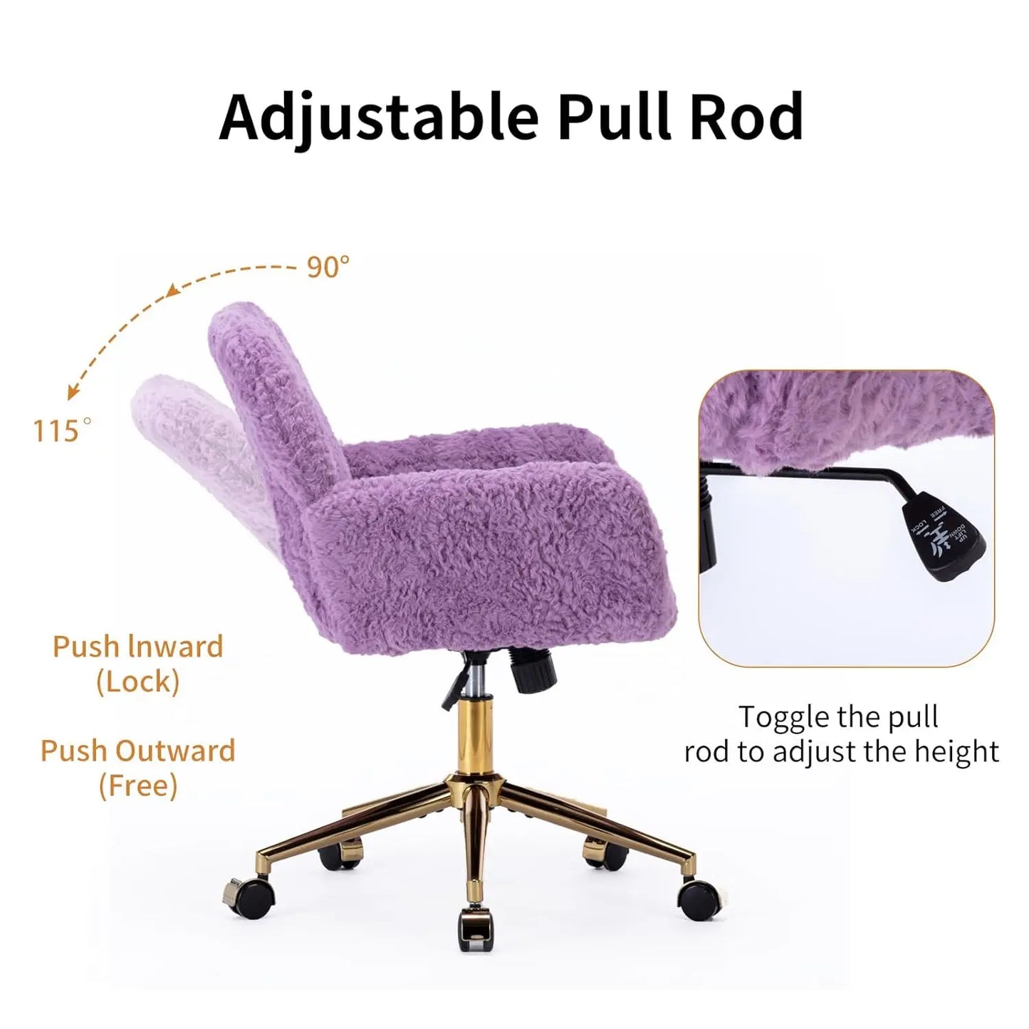 Upholstered Adjustable Swivel Vanity Chair with Wheels & Gold Base