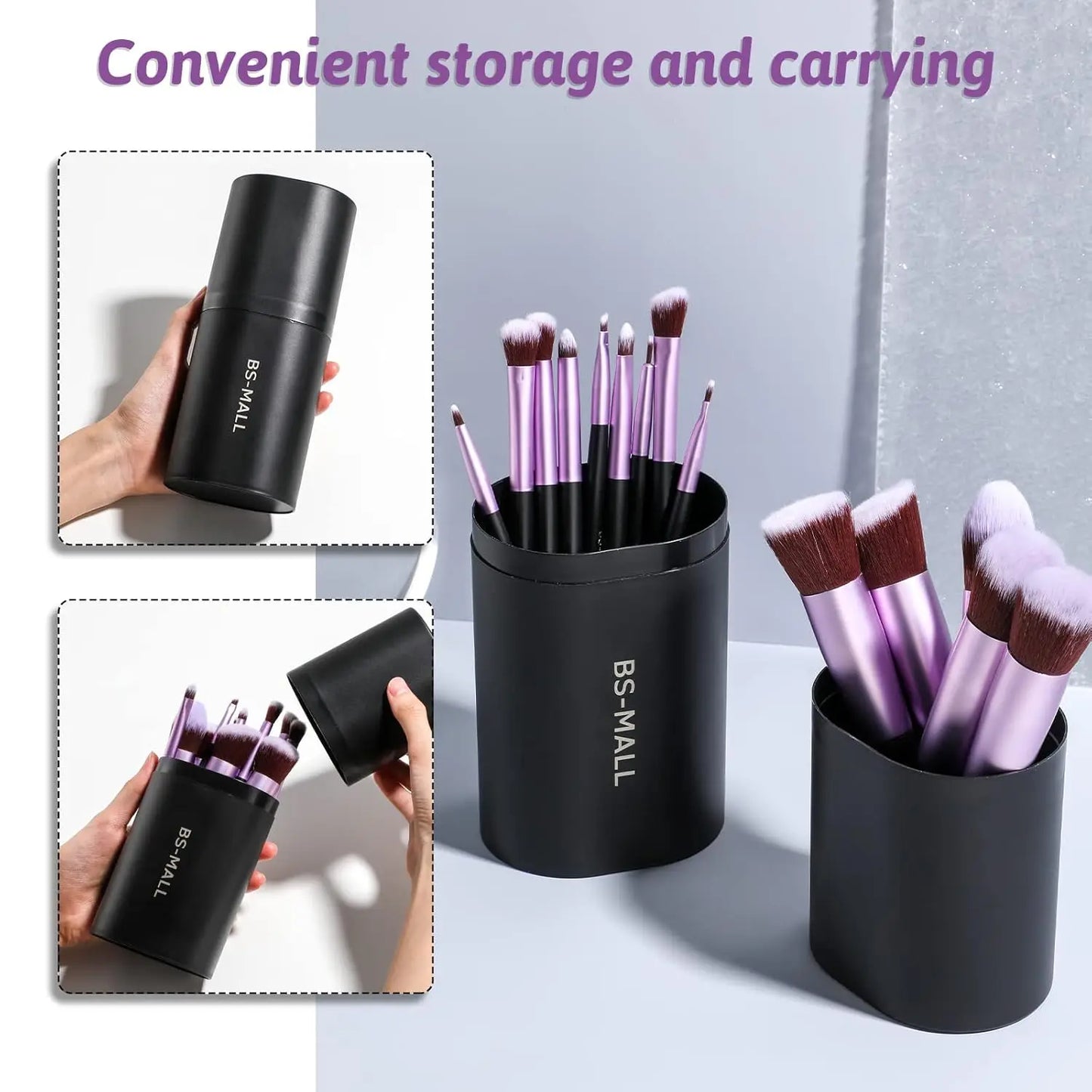 14-Piece Purple Makeup Brush Set with Travel Case