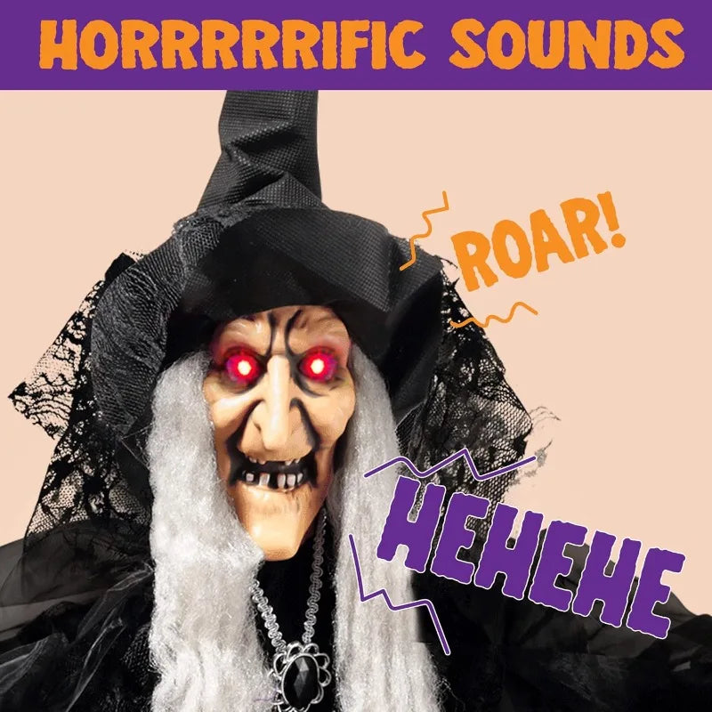 47'' Animated Witch Halloween Decoration, Hanging Ghost Talking Sound Activated Led Lights Eyes
