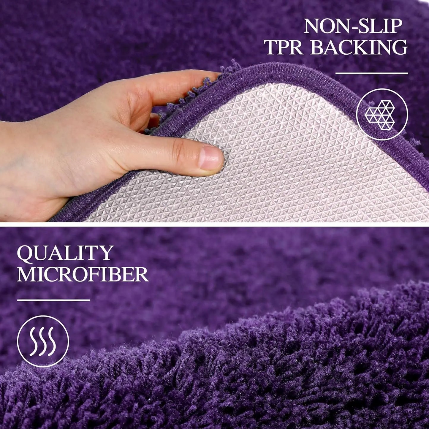 Non Slip Bath Mat, Dark Purple, 16x24, Water Absorbent Soft Microfiber Shaggy, Machine Washable Thick Plush Rug