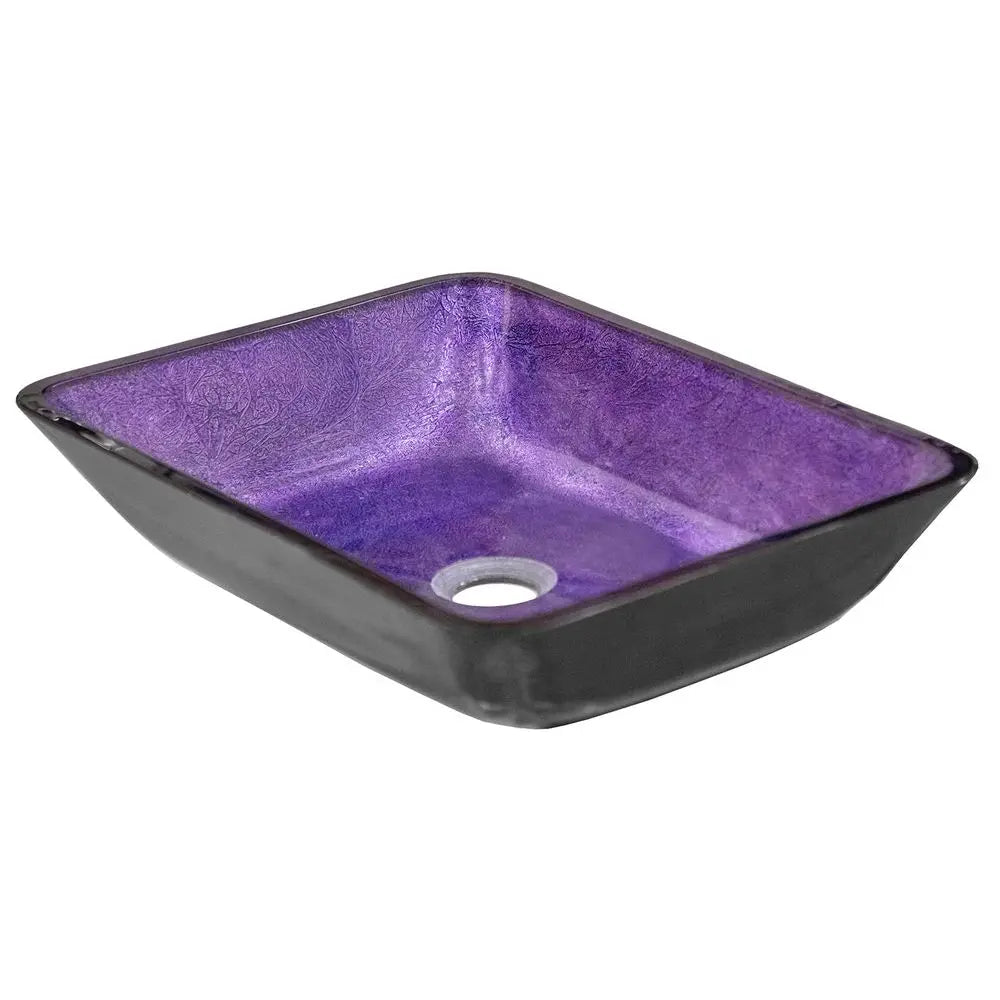 Black & Purple Foil Rectangular Glass Sink Bowl Bathroom Vessel Sink for Vanity Top