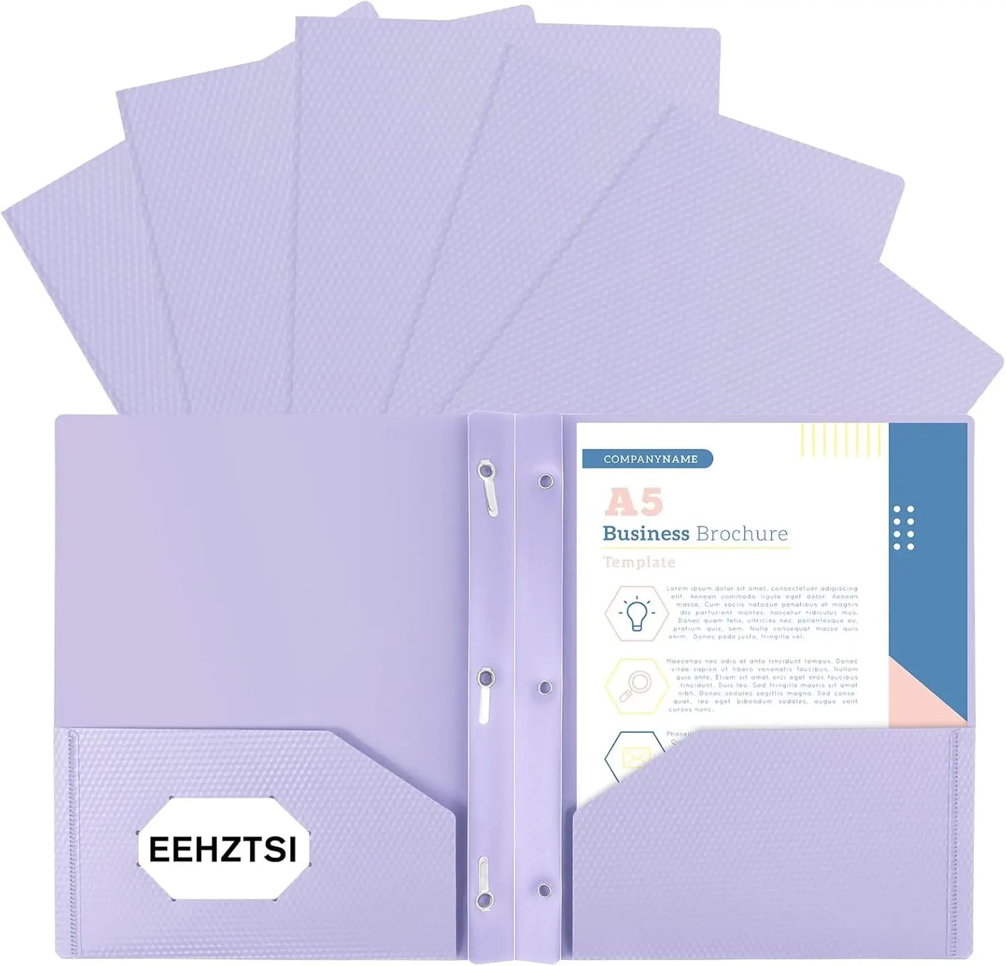 6-Pack Pastel Purple Folders with Pockets and Fasteners