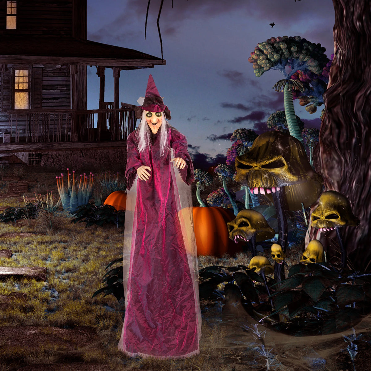 71 in Life Size Hanging Witch Animatronic Talking Halloween Decoration,