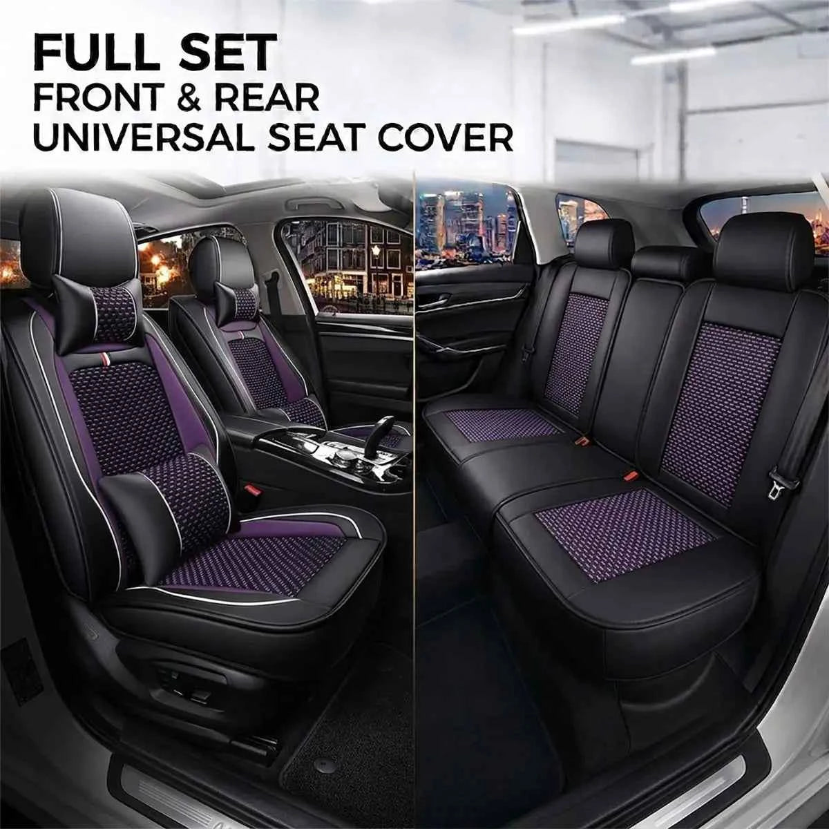 Cooling Rayon Leather Car Seat Covers, for Mazda 3, 6, CX-5, CX-3, CX-9, CX-30, CX-50, CX-70, Breathable Soft Touch Design Airbag Compatible Front & Rear Seat Cover Set with Pillow