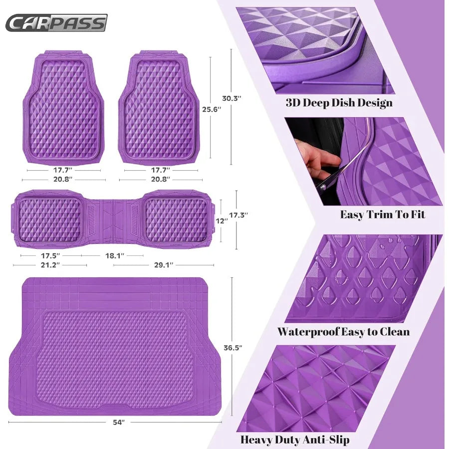 Heavy Duty Rubber Purple Car Floor Mats Cargo Liners