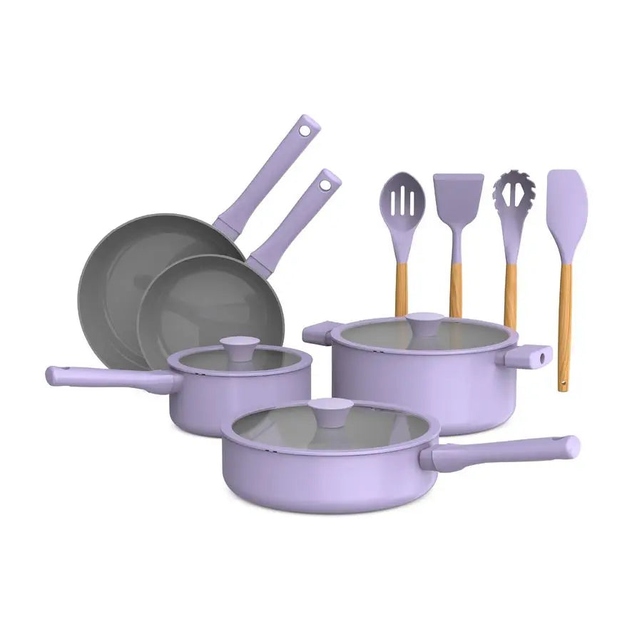 12 Piece Cookware Set w EverGood Ceramic Nonstick Coating and Silicone & Wood Utensils, Dishwasher Safe