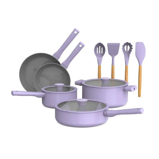 12 Piece Cookware Set w EverGood Ceramic Nonstick Coating and Silicone & Wood Utensils, Dishwasher Safe