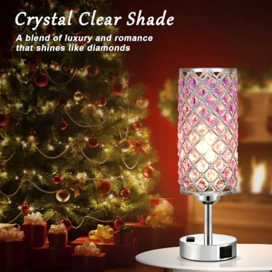 Set of 2 Crystal Lamps, 3 Way Dimmable Touch Lamp with Crystal Shade,