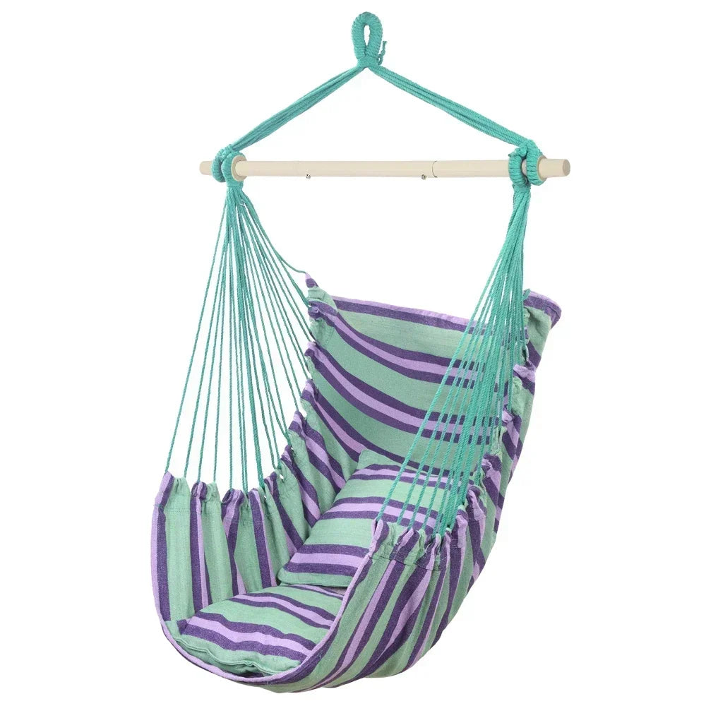 Cotton Canvas Hanging Rope Chair with Pillows - Purpleobsessions