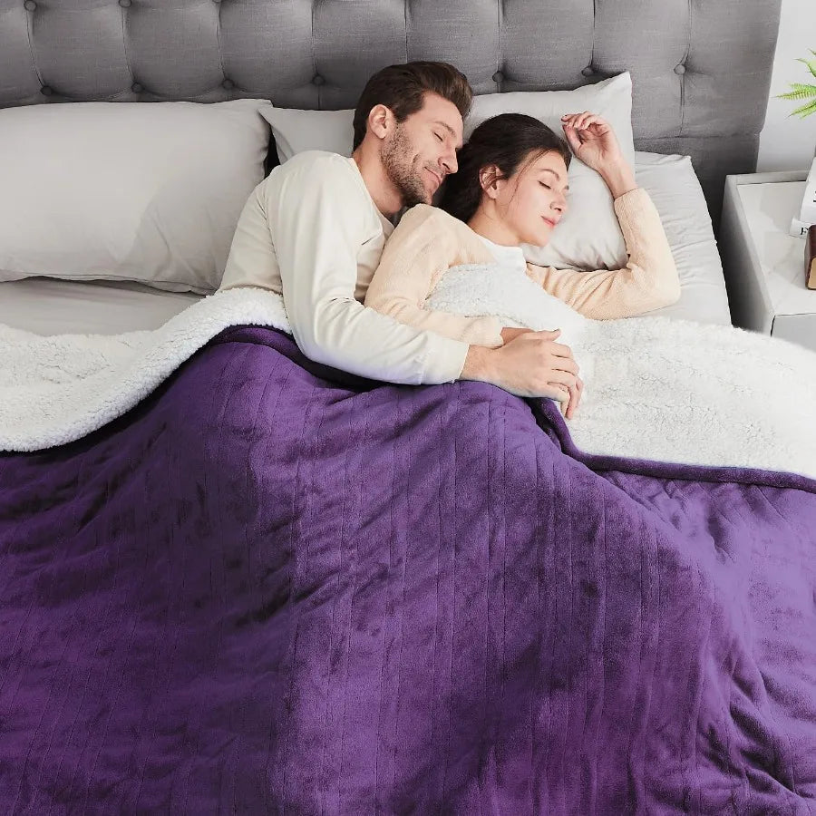 Electric Heated Blanket Twin Size Soft Flannel Fast Heating Blanket Purple Color 62"x 84" 10 Heating Levels and 0.5-12H Auto Of