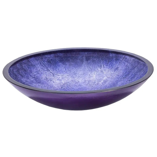 Purple Foil Oval Glass Sink Bowl Bathroom Vessel Sink for Vanity Top