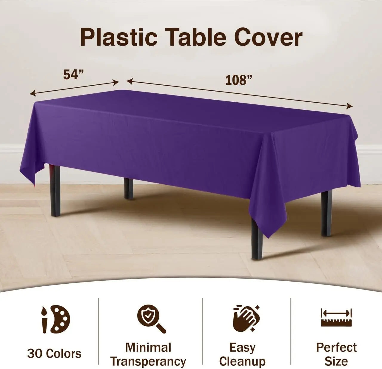 Premium Purple Plastic Tablecloth 54x108 Inch, Heavy-Duty Disposable