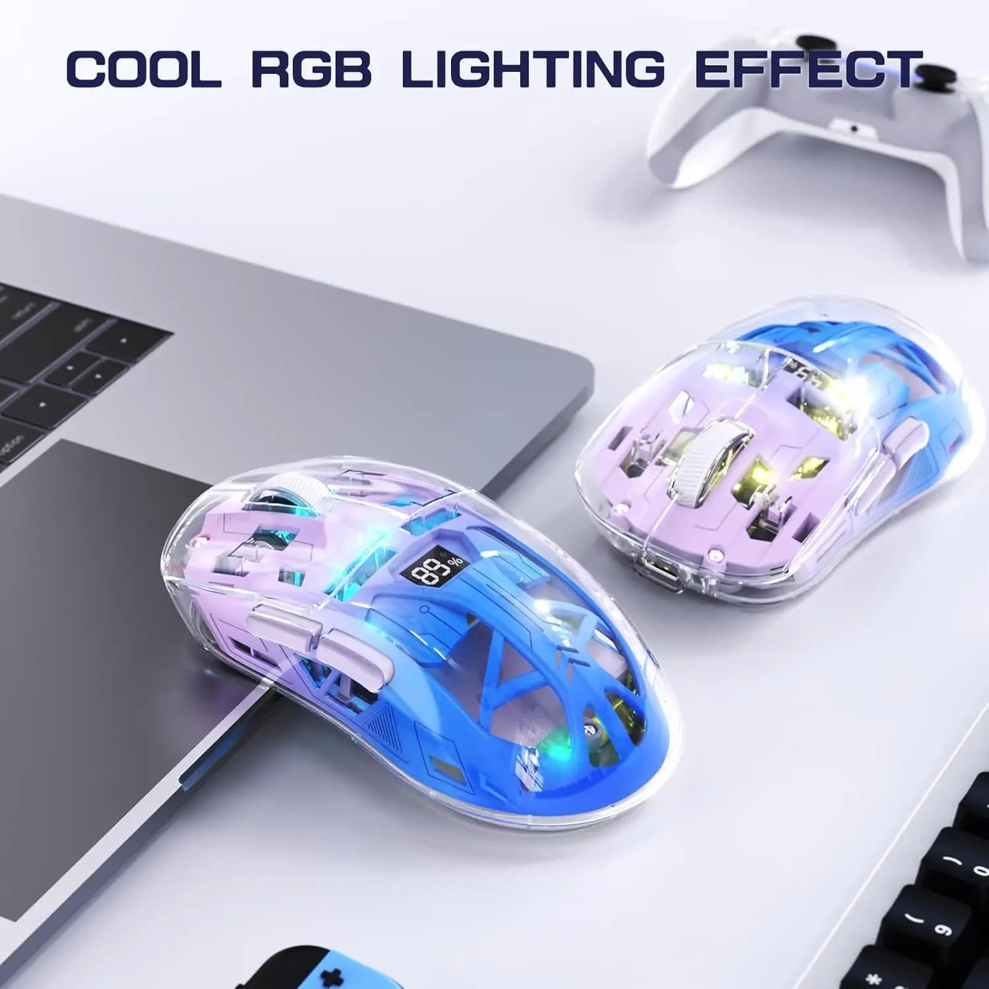 A2 Transparent Wireless Gaming Mouse, BT 5.0/2.4G PC Rechargeable