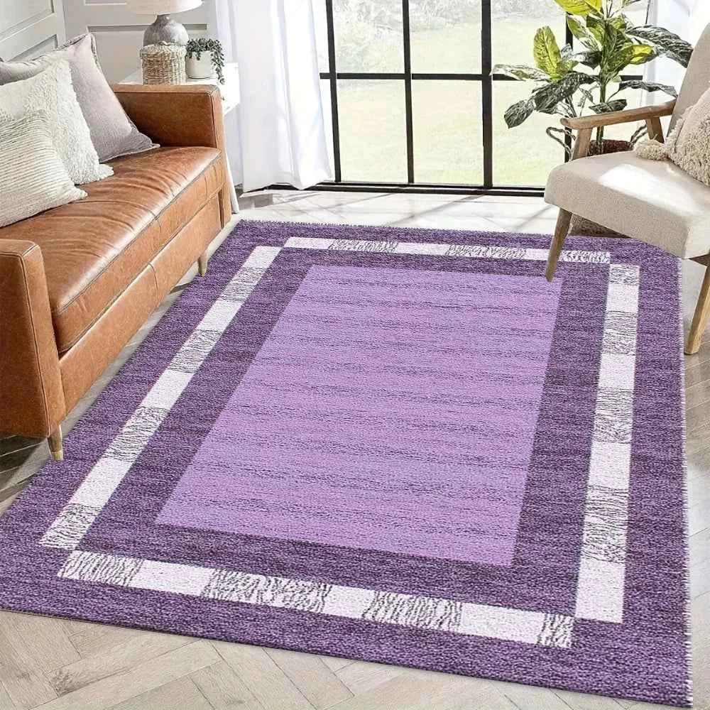 Purple Border Geometric Area Rug Non-Slip Washable Floor Carpet