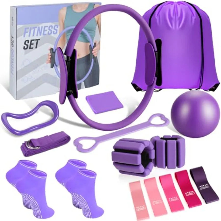 Fitness Set: Pilates Ring, Ball, Resistance Bands, 12'' Magic Circle, 9.8'' Ball