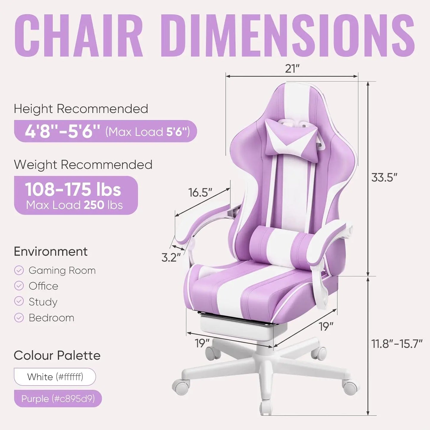 Gaming Chairs, Ergonomic Racing Style PC Game Computer Chair with Headrest Lumbar Support Adjustable Recliner