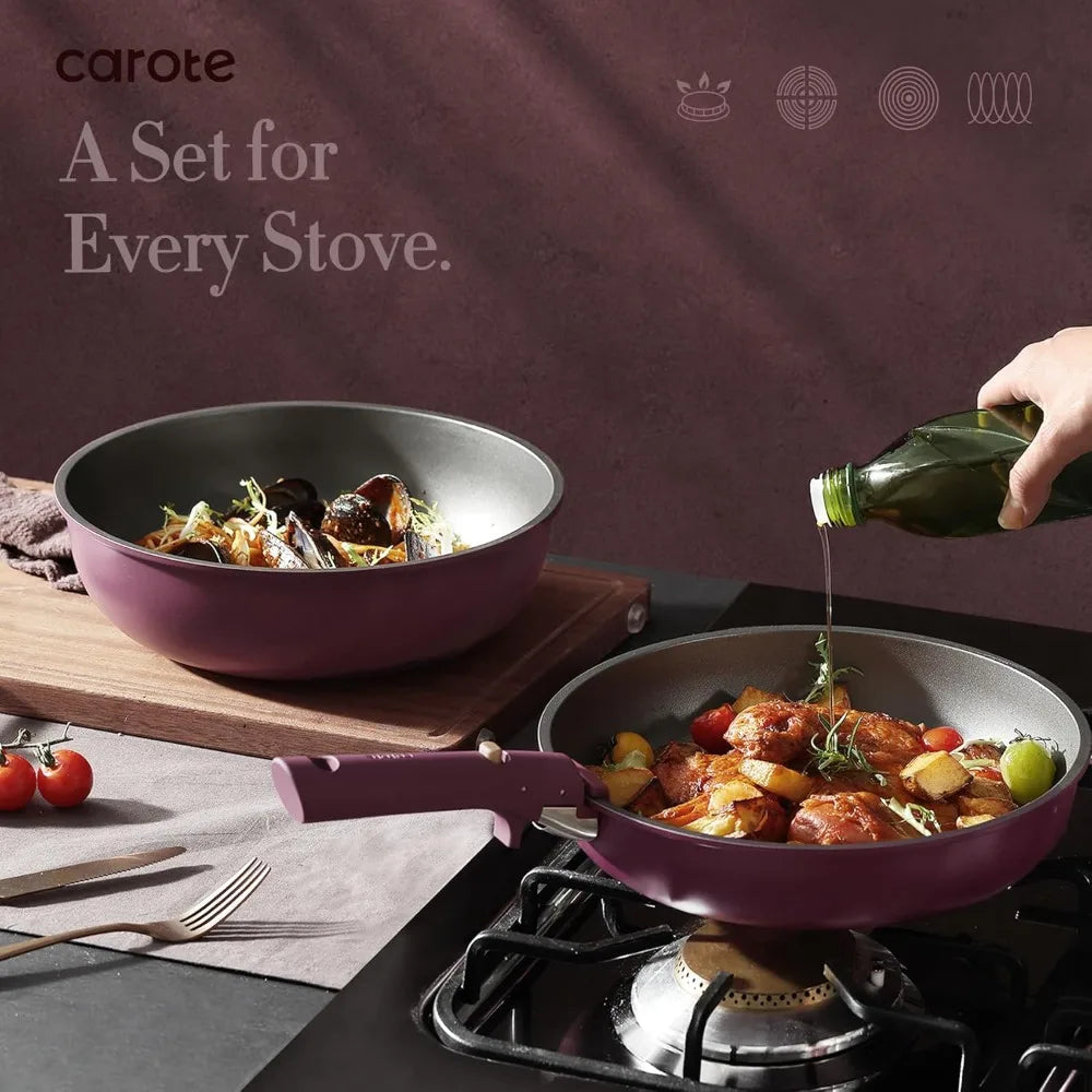 21pcs Pots and Pans Set, Nonstick Cookware Set Detachable Handle, Induction Kitchen Cookware Sets Non