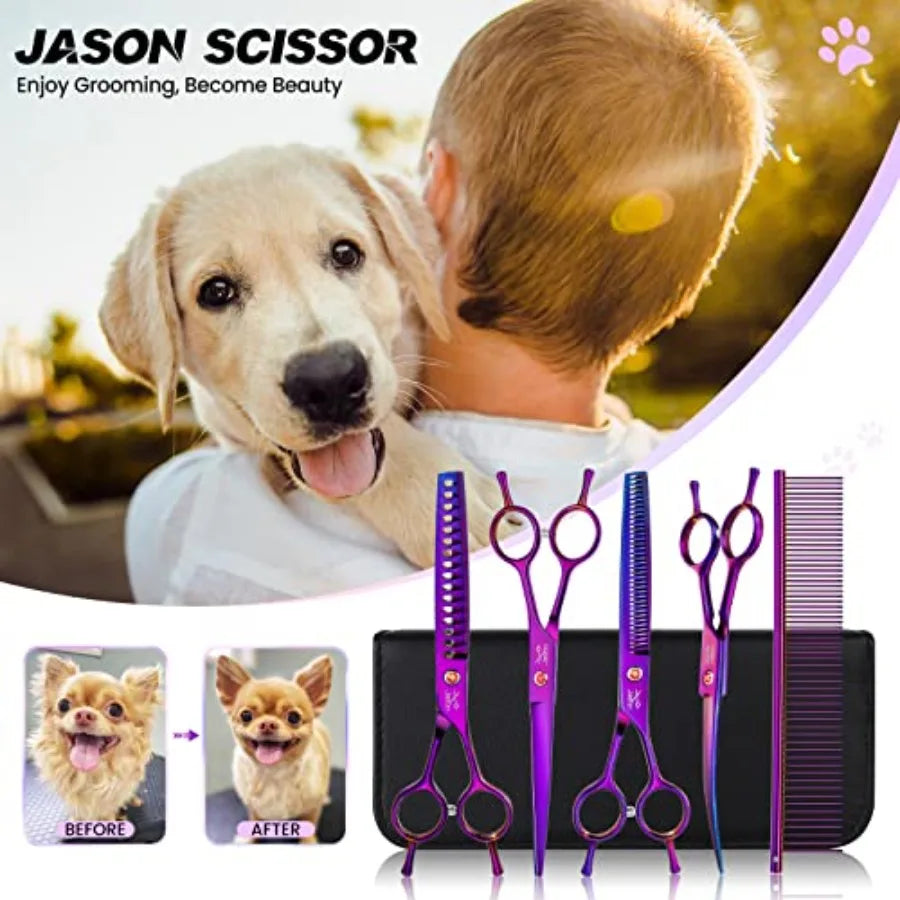 Dog Grooming Scissors Kit Professional 7-in-1 Shears Set