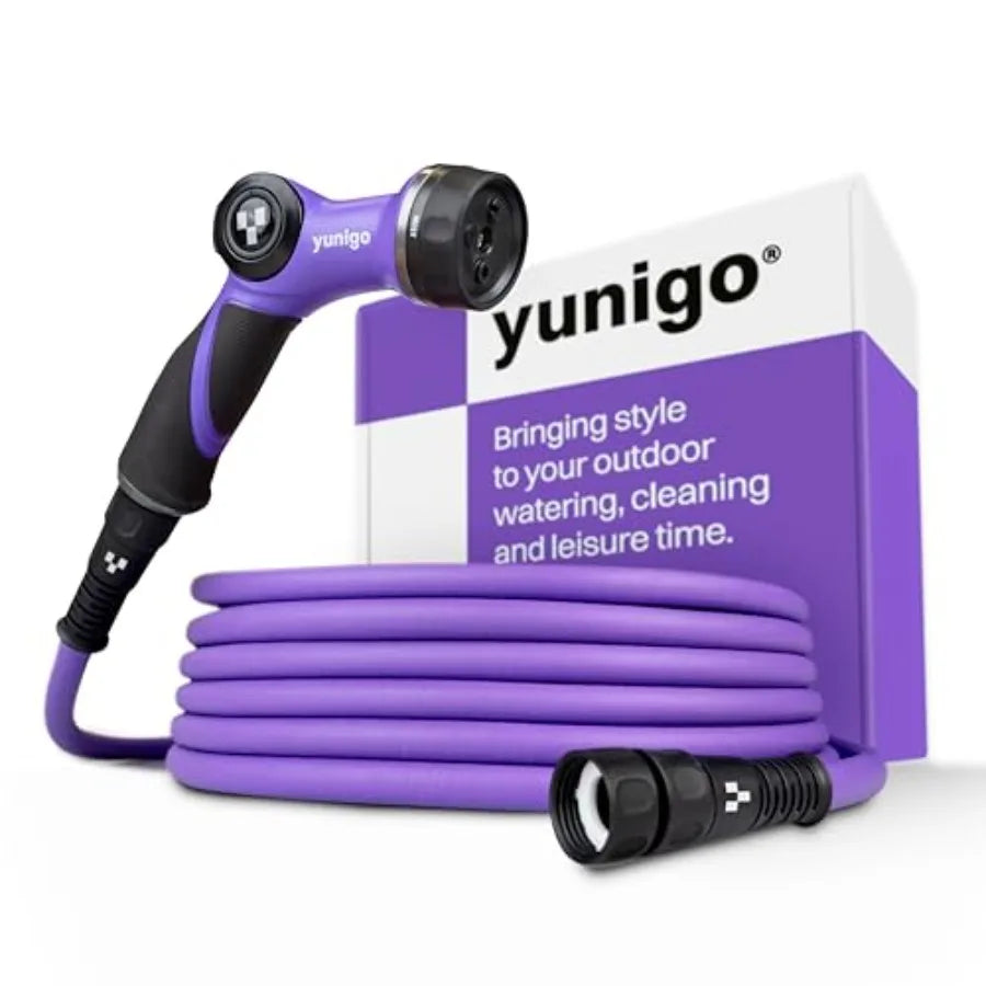 Expandable Purple Garden Hose Lightweight No-Kink Design with Durable Aluminum Fittings Spray Nozzle