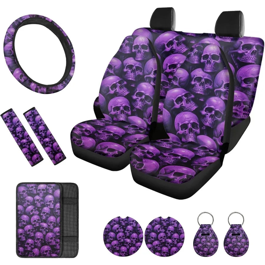 Skull Printed Car Seat Covers 12 Piece Set
