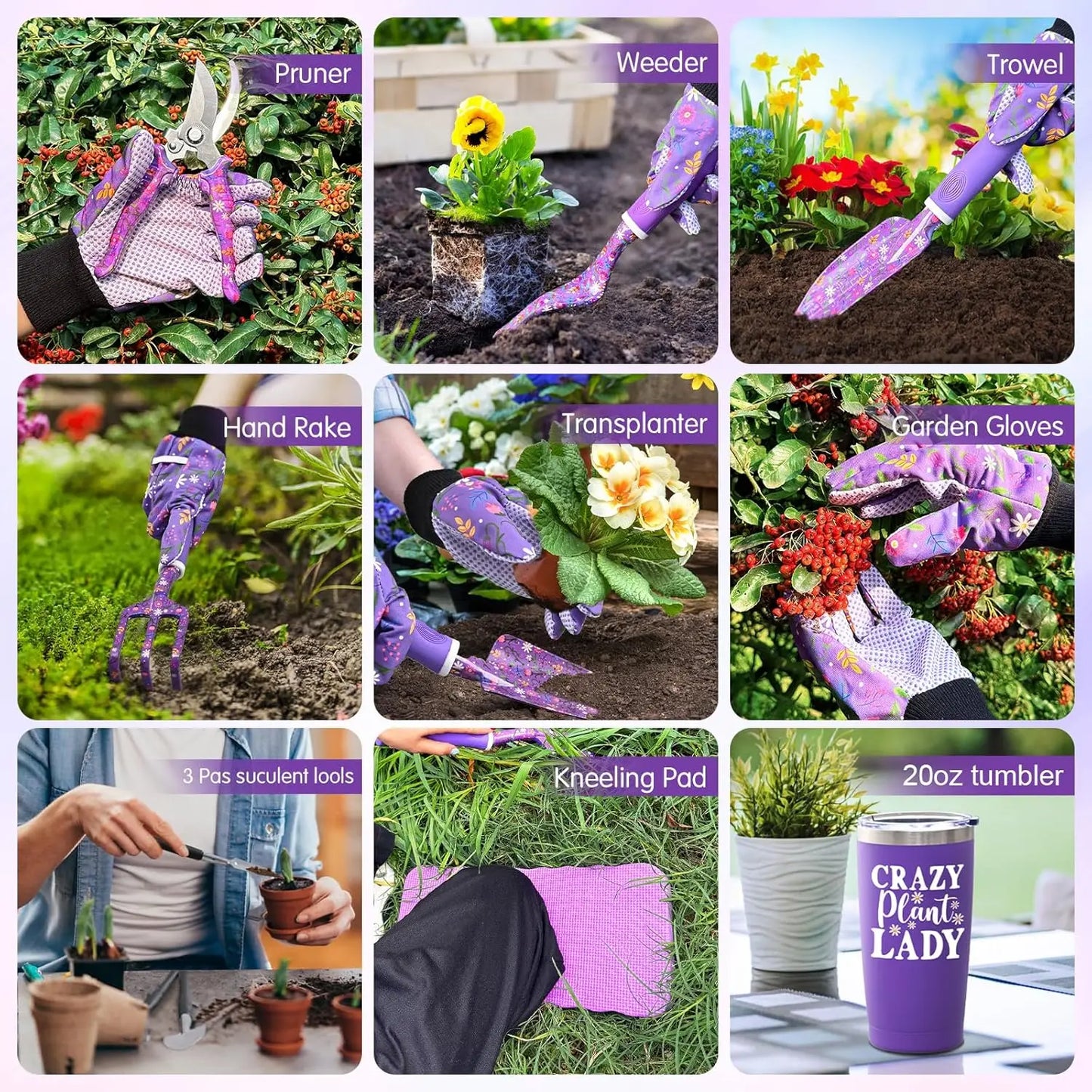 14 PCS Garden Tool Set with Tote Bag & Tumbler