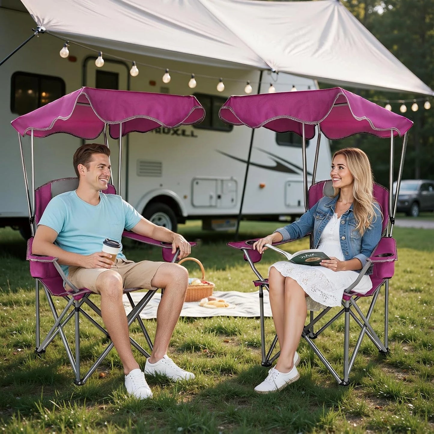 Folding Camping Chair With Adjustable Canopy Shade