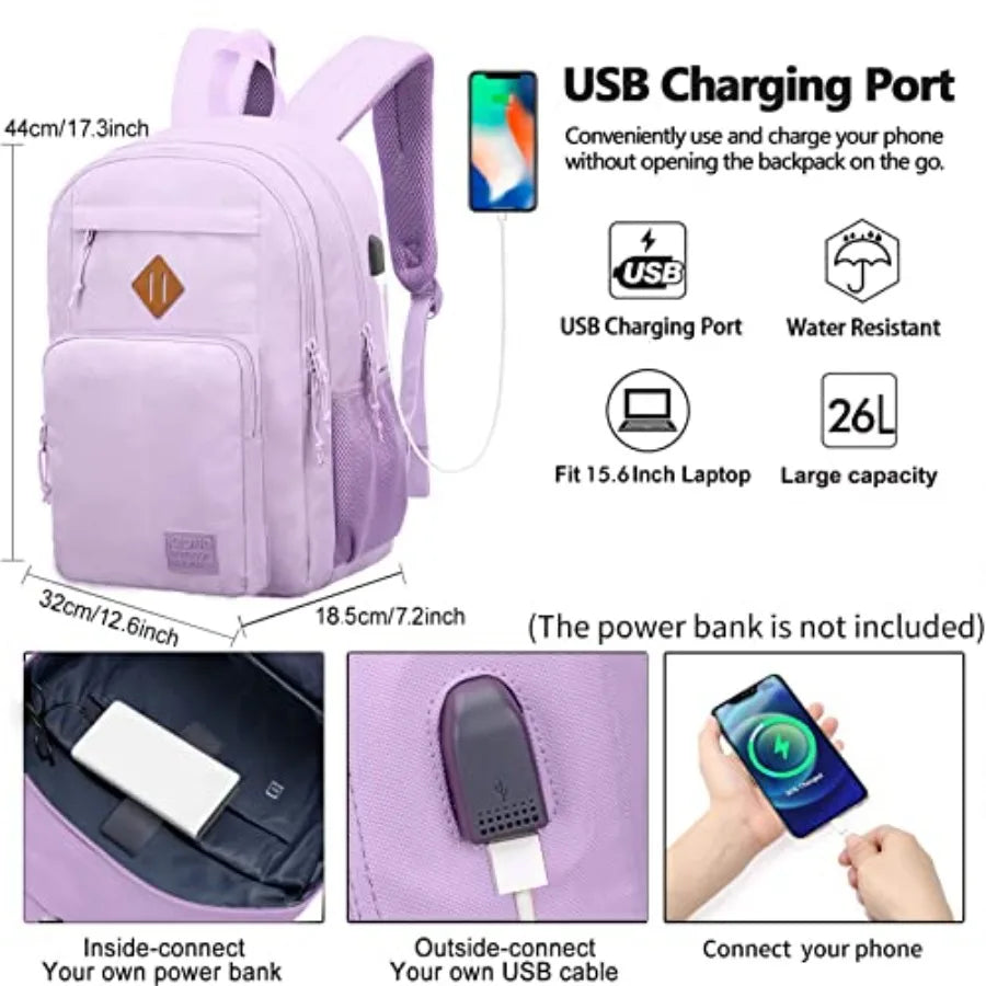 Classic Travel backpack, Anti Theft Laptop Backpack with USB Charging Port