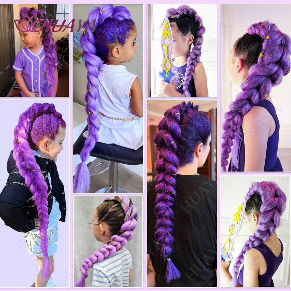 Synthetic Long Braided Purple Hair Ponytail Extension