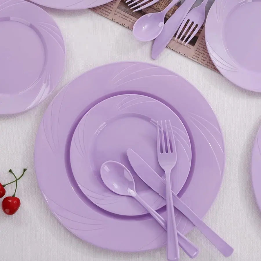 125PCS Purple Plastic Plates Lavender Plate Purple Plastic Silverware Include 50 Dinner & Dessert Plates + 25 each utensils