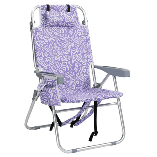 5-Position Folding Beach Chair with Headrest, Cup Holder, Cooler Bag, Shoulder Strap, 15 in Seat