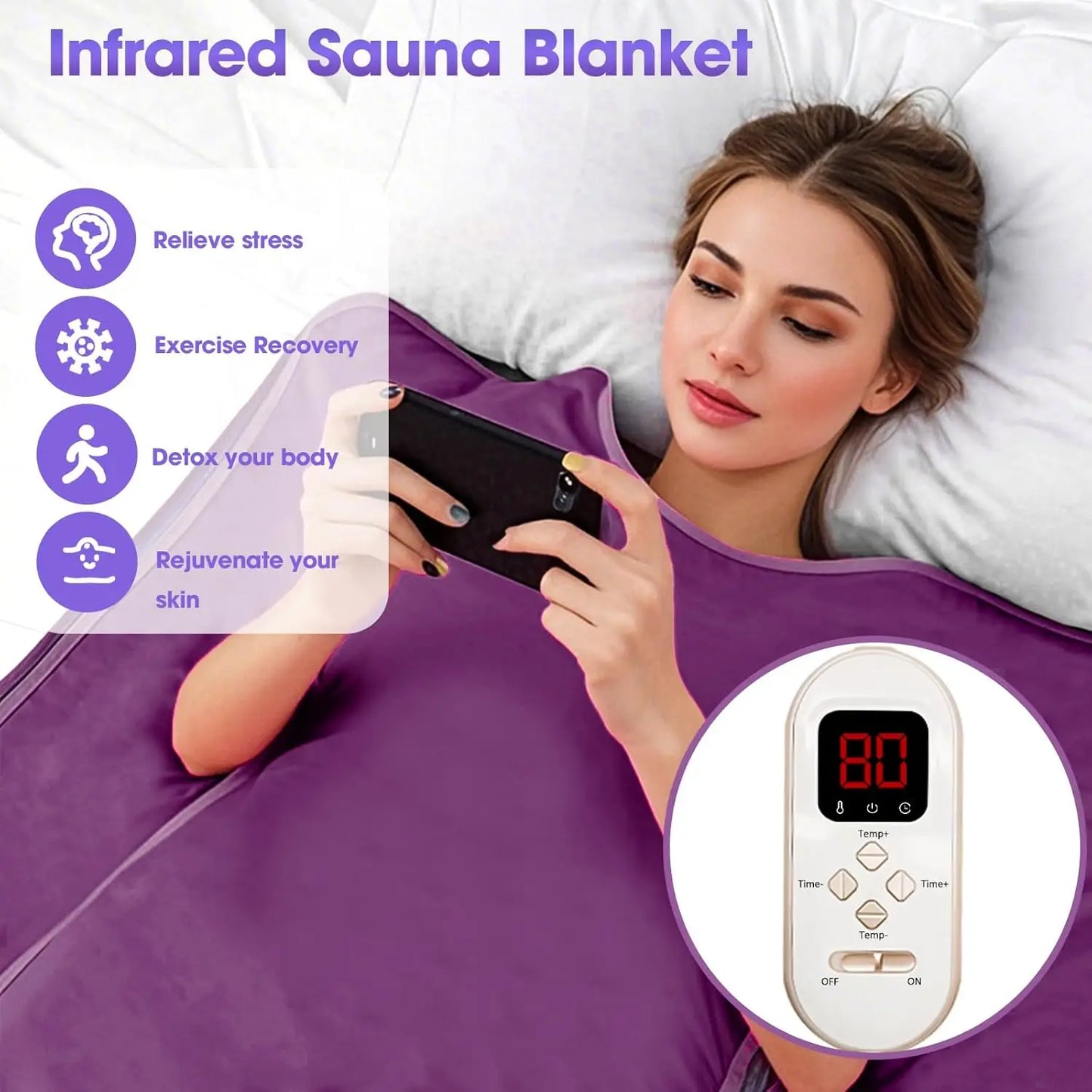 Portable Far Infrared Sauna Blanket with Natural Jade, Tourmaline Mat, Remote Control for Home Relaxation and Exercise Recovery