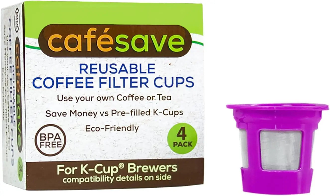 Reusable K Cup Pod Coffee Filters with Built-In Mesh Strainer for Keurig & Single Cup Makers, 4-Pack
