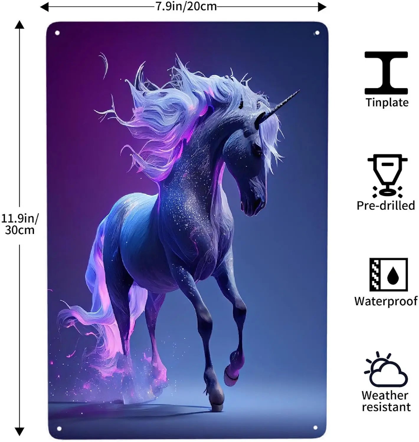 Purple Unicorn Metal Poster Sign Decor Funny Aluminum 12x8 Inch Posters