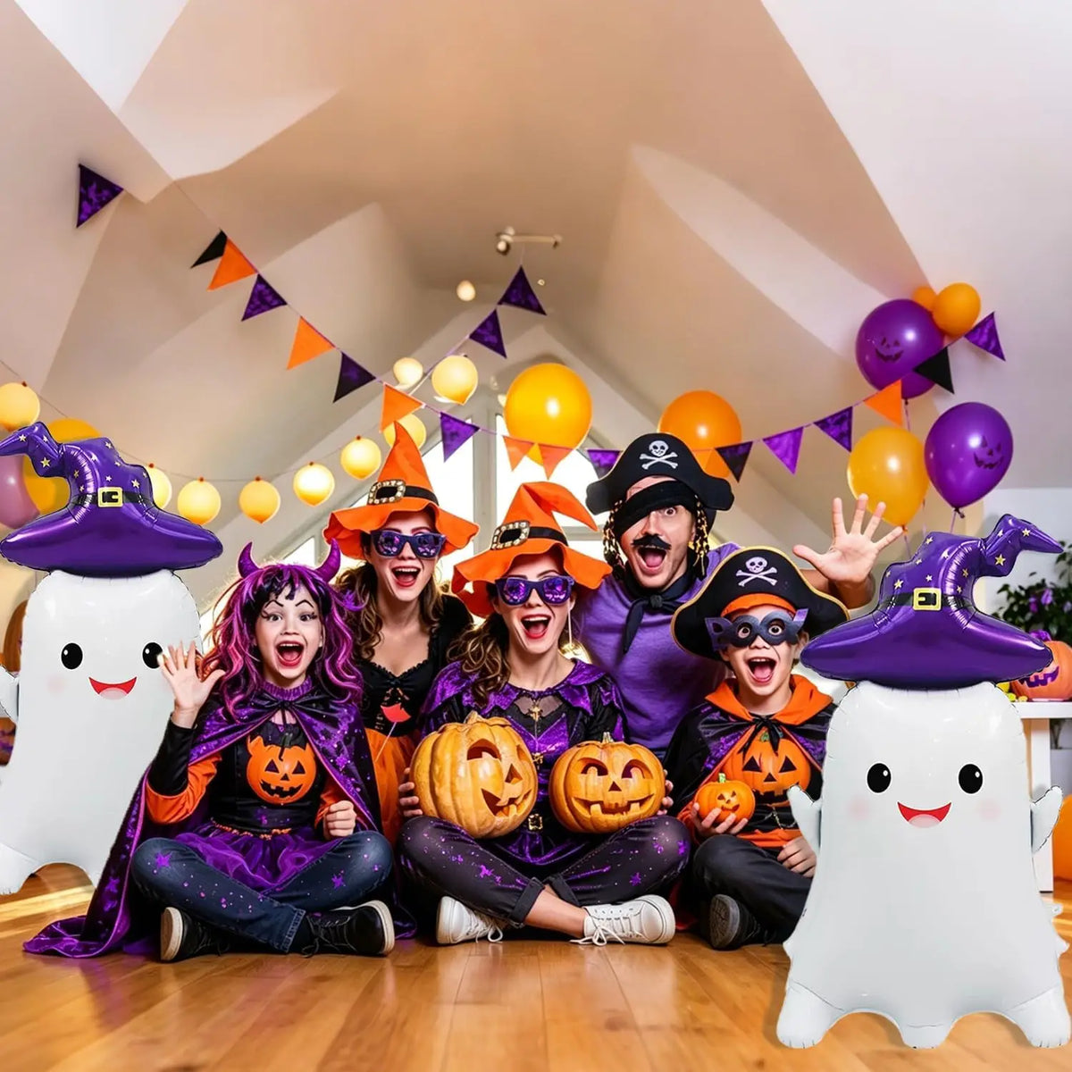 2 Pcs Self Standing Ghosts Balloons, Large Halloween Ghosts Mylar Balloons