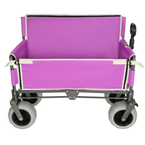 3-in-1 Heavy-Duty Folding Wagon: Bench Seat, Storage, 500lbs/180L, All-Terrain Wheels (Purple)